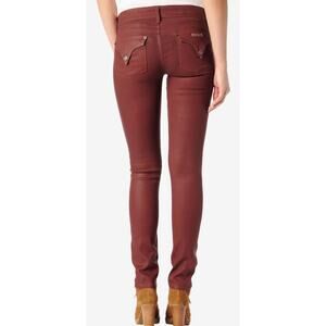 Hudson Collin Midrise Skinny Jeans Size 25 Crimson Red Metallic Stretch Flap EUC